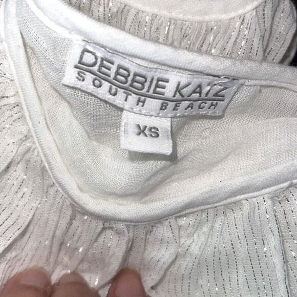 Debbie Katz‎ Womens Tierred Pleated Sleeveless Boho Maxi Dress White Silver Size - Picture 6 of 7